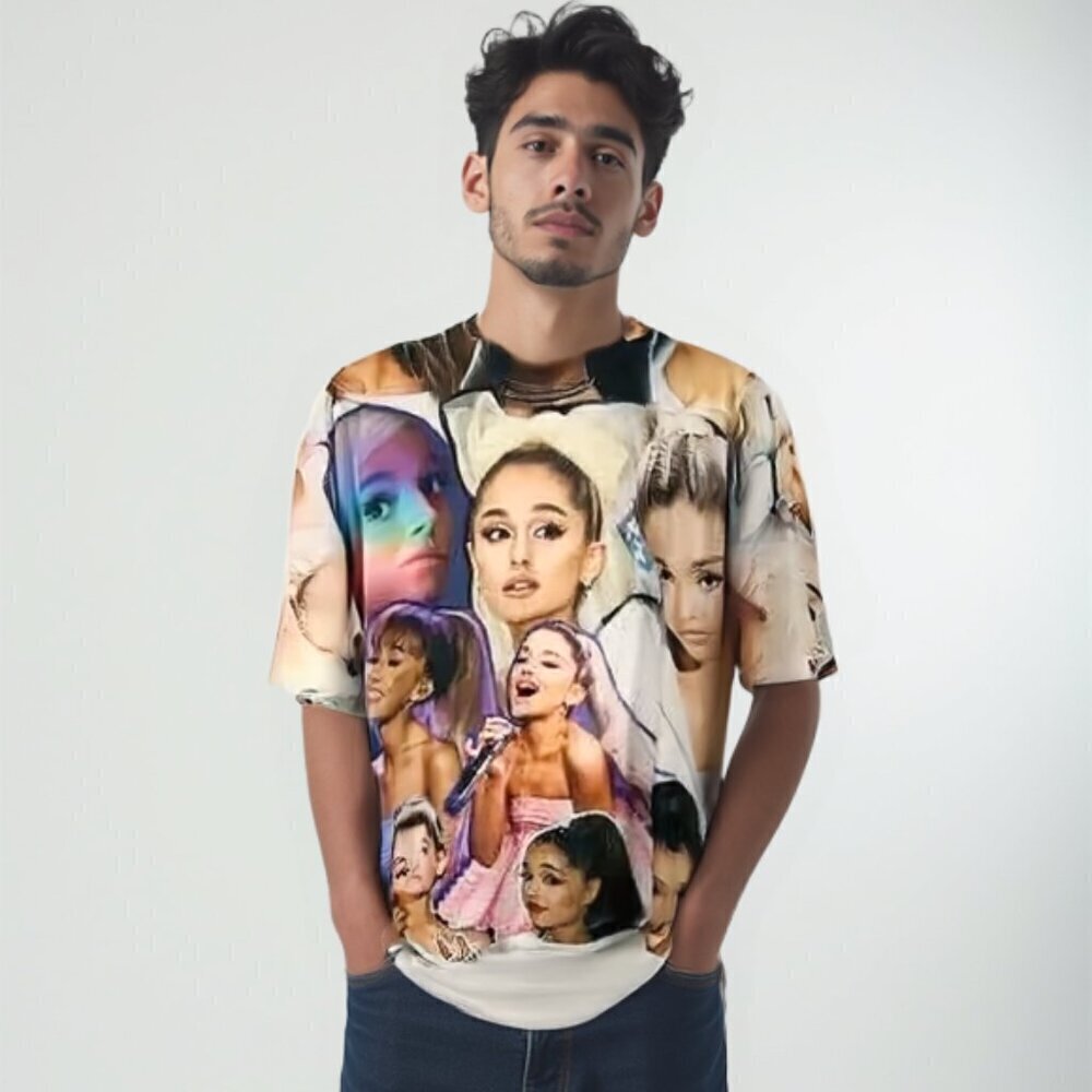 Ariana Grande 3D Photo Collage Graphic Tee Size L | SubliWear Pop Merch